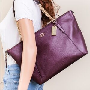 Coach F35868 Ava Chain Tote Handbag in Raspberry
